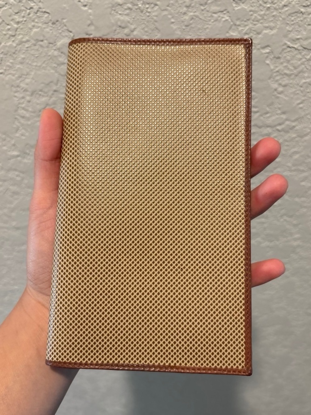 Bottega Veneta Textured Beige and Brown Leather Checkbook Wallet